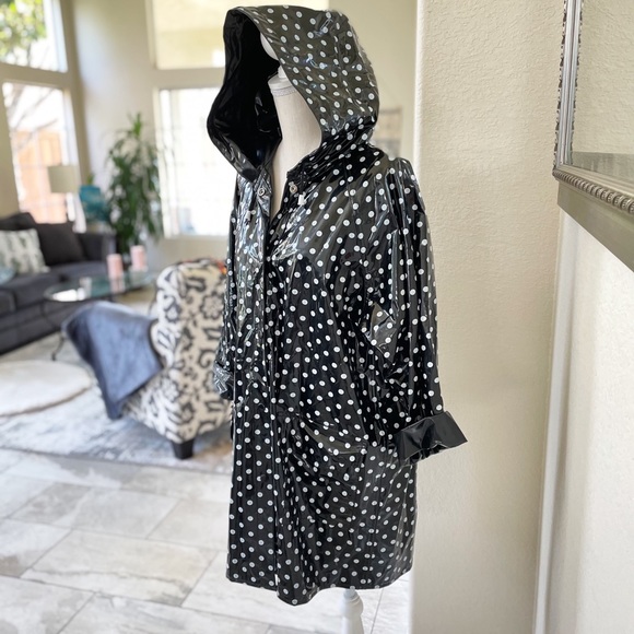 Partners Jackets & Blazers - BLACK AND WHITE POLKA DOT HOODED RAIN COAT SZ SM